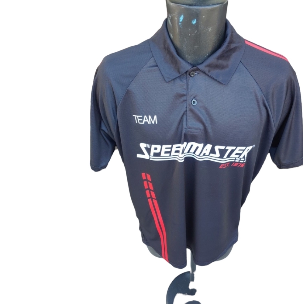 Speedmaster Black Polyester Short Sleeve Polo Shirt Jersey  Men's XL